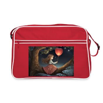 Fille avec un ballon en forme de cœur sur une branche - Sac Retro - rouge/blanc - Devant