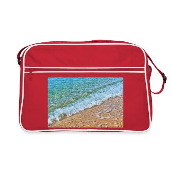 Des vagues cristallines sur une plage de sable doré - Sac Retro - rouge/blanc - Devant