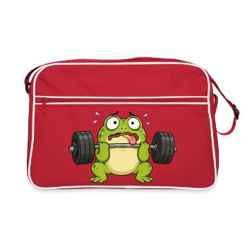 Funny frog in gym lifting weights - Retro Bag - red/white - Front