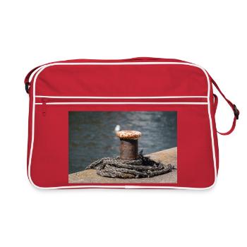 Bollards in the port of Büsum Germany Poster - Retro Bag - red/white - Front