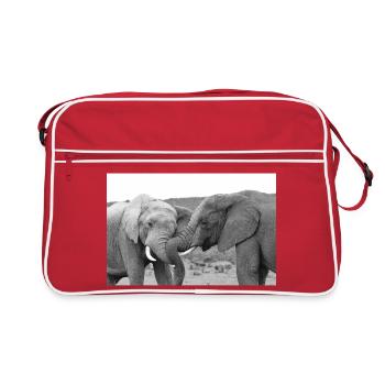 Schwarzweiß Elefantenfreundschaft - Retro Tasche - Rot/Weiß - Vorne