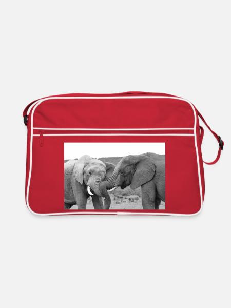 Black and White Elephant Friendship - Retro Bag - red/white - Front