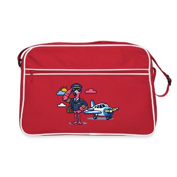 Flamingo pilot on propeller plane - Retro Bag - red/white - Front