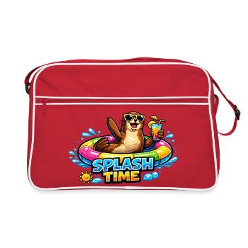 SPLASHZEIT Otter im Schwimmring - Retro Tasche - Rot/Weiß - Vorne