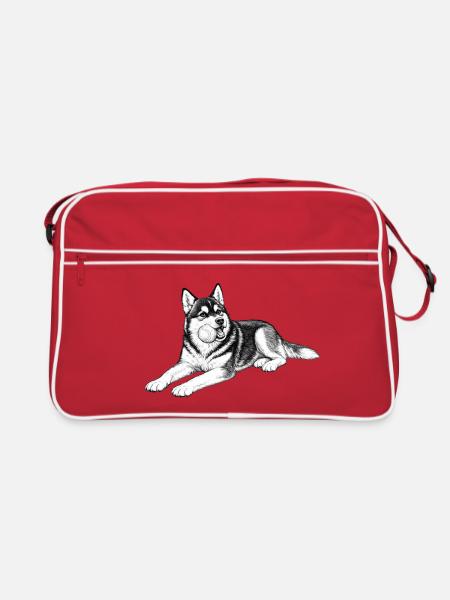 Husky joueur avec la balle - Sac Retro - rouge/blanc - Devant