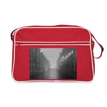 Speicherstadt: Kehrwiederfleet at night (fog) - Retro Bag - red/white - Front