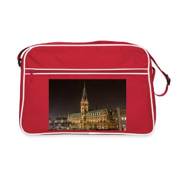 L’hôtel de ville de Hambourg illuminé la nuit - Sac Retro - rouge/blanc - Devant