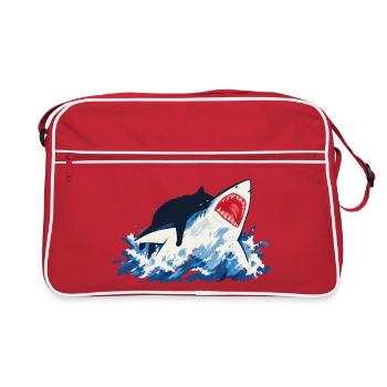 Chat Requin Humour océan  - Sac Retro - rouge/blanc - Devant