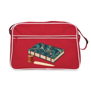 Handgebundenes marmoriertes Journal und Leinenfaden - Retro Tasche - Rot/Weiß - Vorne