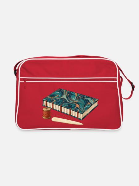 Handgebundenes marmoriertes Journal und Leinenfaden - Retro Tasche - Rot/Weiß