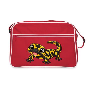 Salamander Kawaii Style – Süßes Amphibienmotiv - Retro Tasche - Rot/Weiß - Vorne