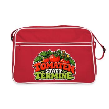 Tomaten statt Termine – Cartoon - Retro Tasche - Rot/Weiß - Vorne