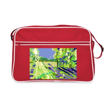 Impressionistische Sonnenlandschaft - Retro Tasche - Rot/Weiß - Vorne