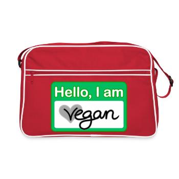 Hello, I am vegan Namensschild - Retro Tasche - Rot/Weiß - Vorne