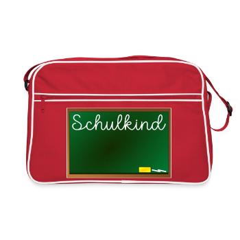 Namensschild Einschulung Schulkind - Retro Tasche - Rot/Weiß - Vorne