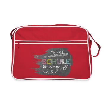 Tschüss Kindergarten - Schule ich komme! Tafel - Retro Tasche - Rot/Weiß - Vorne