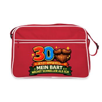 Officiellement 30 ans : ma barbe pousse plus vite - Sac Retro - rouge/blanc - Devant