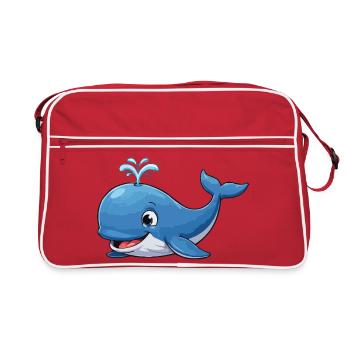 Blue Whale Cartoon - Retro Bag - red/white - Front