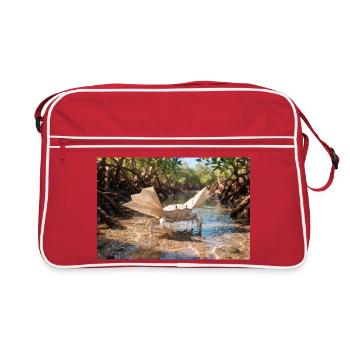 Origami paper crab in a natural mangrove forest ri - Retro Tasche - Rot/Weiß - Vorne