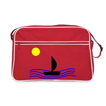 Mit dem Boot auf dem Meer - Retro Tasche - Rot/Weiß - Vorne