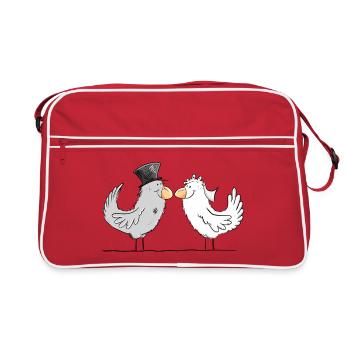 Happy bride and groom wedding doves - Retro Bag - red/white - Front