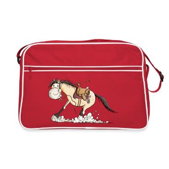 Westernpferd im Sliding Stop - Retro Tasche - Rot/Weiß - Vorne