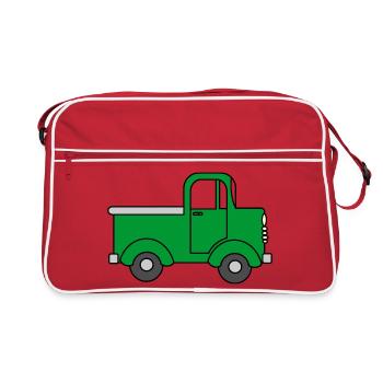 Fröhlicher LKW grün, Spielzeugauto - Retro Tasche - Rot/Weiß - Vorne