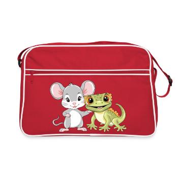 Little_mouse_and_gecko_are_best_friends - Retro Tasche - Rot/Weiß - Vorne