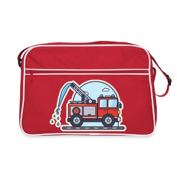 Feuerwehrauto mit Drehleiter und Wasserstrahl - Retro Tasche - Rot/Weiß - Vorne