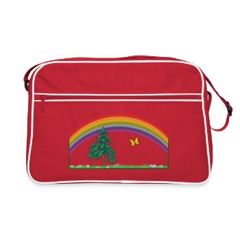 Arc-en-ciel arc-en-ciel avec prairie et papillon - Sac Retro - rouge/blanc - Devant