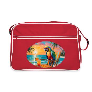 Papagei am Strand im Sonnenuntergang - Retro Tasche - Rot/Weiß - Vorne
