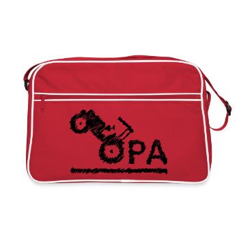 Opa Traktor Landwirt Großvater Geschenk Kritzeln - Retro Tasche - Rot/Weiß - Vorne