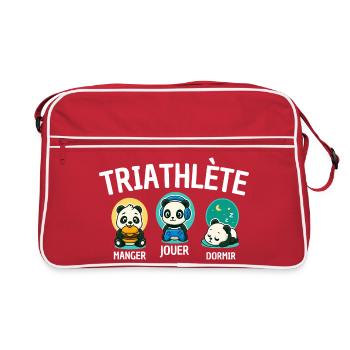 Triathlete Panda Eating Play Sleeping Cute - Retro Bag - red/white - Front