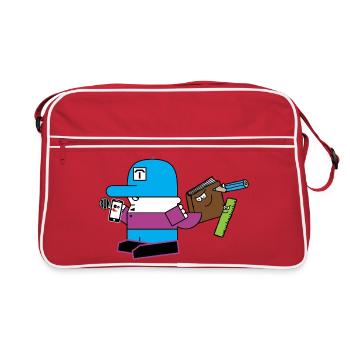 Mascotte bleue avec acolyte à la papeterie - Sac Retro - rouge/blanc - Devant