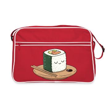 Kawaii Sushi auf Holzplatte mit Stäbchen - Retro Tasche - Rot/Weiß - Vorne