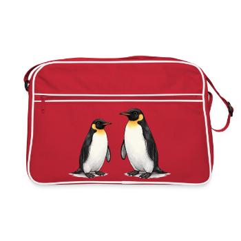 Two Penguins Watercolor Painting - Retro Bag - red/white - Front