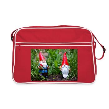 Gartenwichtel im Blumengarten - Retro Tasche - Rot/Weiß - Vorne