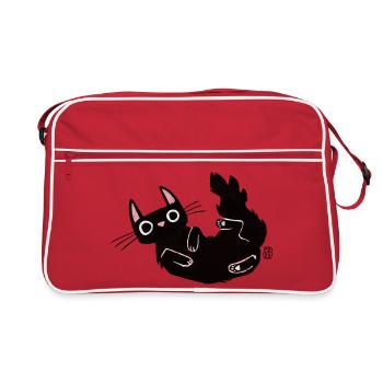 Chat noir avec des lignes de craie - Sac Retro - rouge/blanc - Devant
