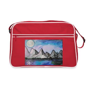 Nuit au clair de lune au bord du lac tranquille - Sac Retro - rouge/blanc - Devant