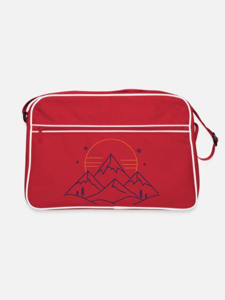 Berglandschaft mit Sonne - Retro Tasche - Rot/Weiß - Vorne