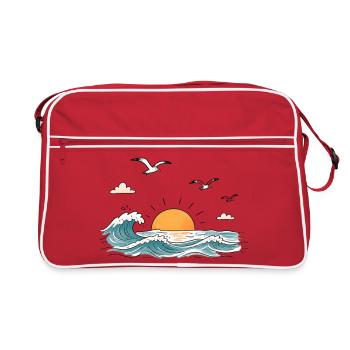 Meer Wellen Sonnenuntergang Retro - Retro Tasche - Rot/Weiß - Vorne