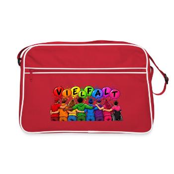 Vielfalt verbindet – Gemeinsam sind wir bunt - Retro Tasche - Rot/Weiß - Vorne