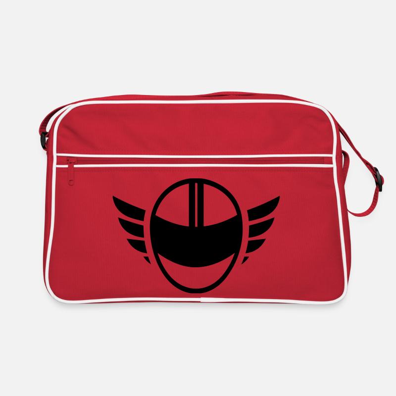Motorradhelm mit Flügeln - Retro Tasche - Rot/Weiß