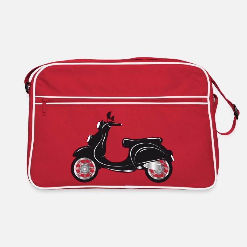 Ein schwarzer Motorroller mit farbigem Rand Retro Tasche