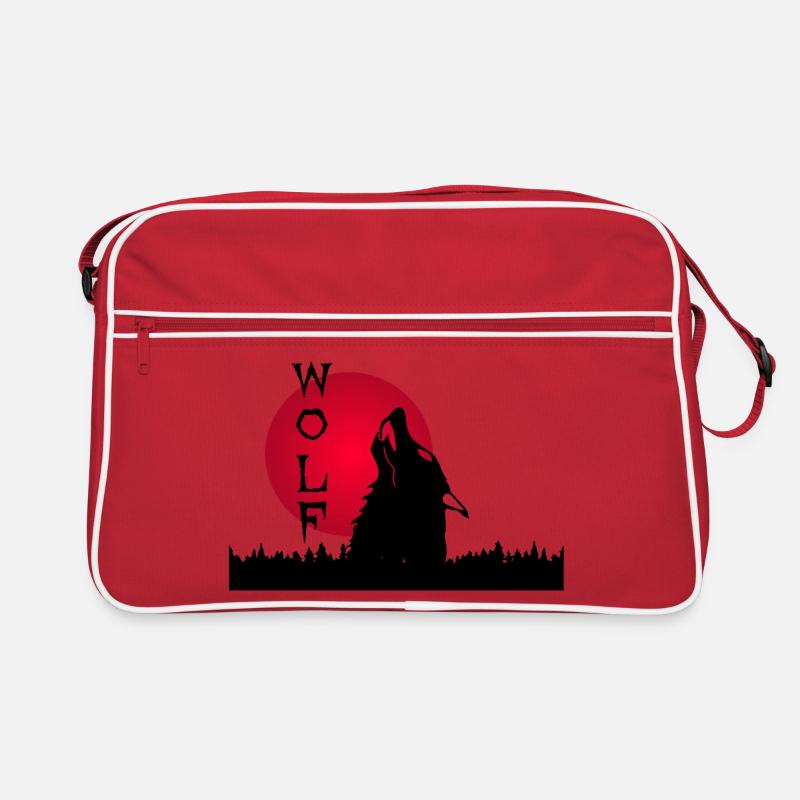Loup noir, forêt et coucher de soleil Sac Retro