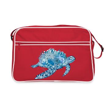 imaginative blue turtle with corals - Retro Bag - red/white - Front