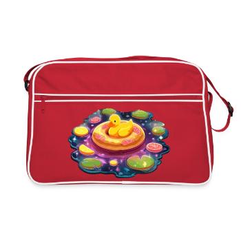 Donut-Enten im Galaxie-See - Retro Tasche - Rot/Weiß - Vorne