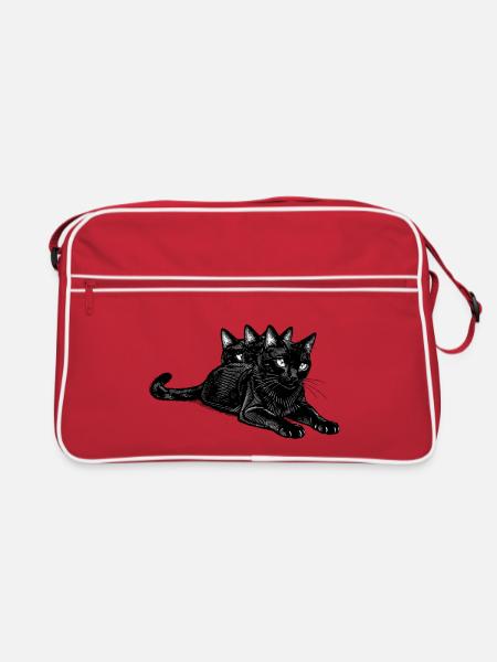 Dreiköpfiges Katzentrio - Retro Tasche - Rot/Weiß