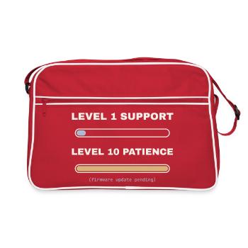 Level 1 Support, Level 10 Patience – IT Shirt - Retro Tasche - Rot/Weiß - Vorne