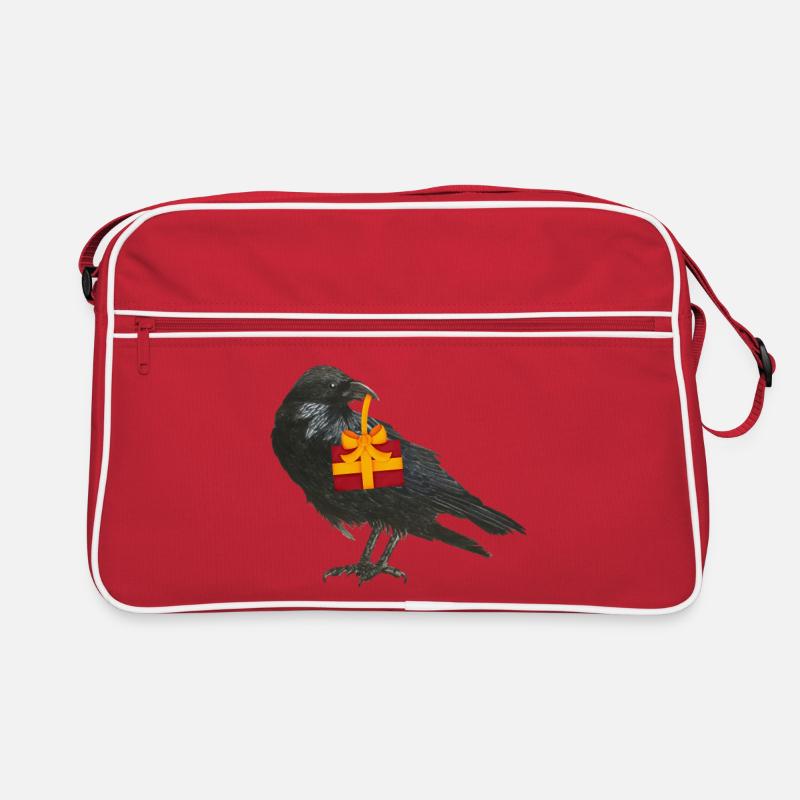 Raven crow with gift in its beak Retro Bag